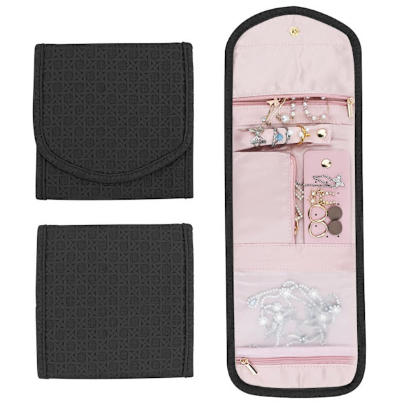 Rejse Smykkearrangør Rulle Smykke Etui Armbånd Ring Ørering Opbevaringsarrangør Rejse Smykkepung (Sort) Black