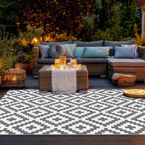 Vandtæt udendørs tæppe 150x240cm, vendbart, foldbart til have, terrasse, veranda, autocamper, balkon, camping