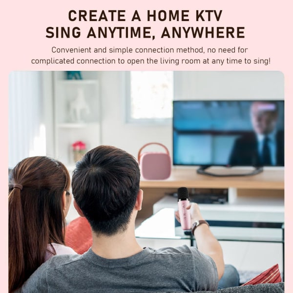 Mini Karaoke -laitteisto, kannettava Bluetooth-stereokaiutin 2 langattomalla mikrofonilla lapsille ja aikuisille, jopa 512 Gt tallennustilaa, kädessä pidettävä mikrofoni (vaaleanpunainen) Pink