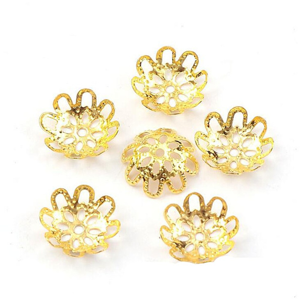 10mm Gullfarget Blomsterperlehetter Hule Blomsterperlehetter for Smykkeproduksjon (Gull) Gold
