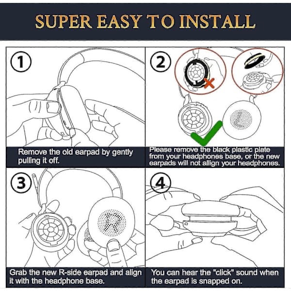 Erstatningsøreputer for Jabra Evolve2 65 (65ms 65uc Usb)/evolve2 40 (40uc 40ms Usb)/elite 45h On-ear trådløst headset