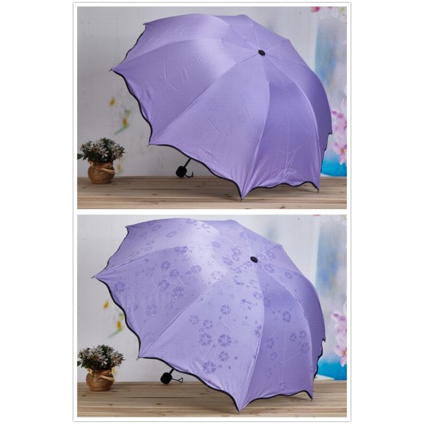 Solparasoll Dam UV Parasol Paraplyer för kvinnor Fällbar Parasol Vattentät UV Paraply för Solskydd Blom Magi Lätt 8 Ben Paraply Purple