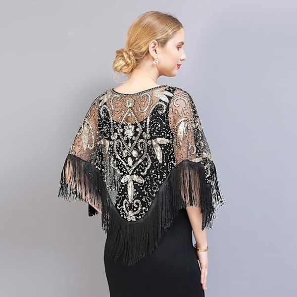 1920'er Stola Sjal Dame Sequin Sjal til Aftenkjole Retro Gatsby Fest Kostume Tilbehør gold