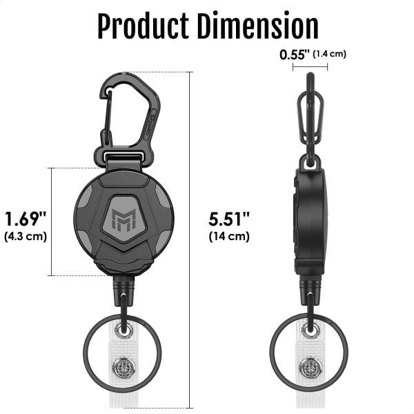 Retraktbar nøkkelring Heavy Duty Karabiner 2-pakning