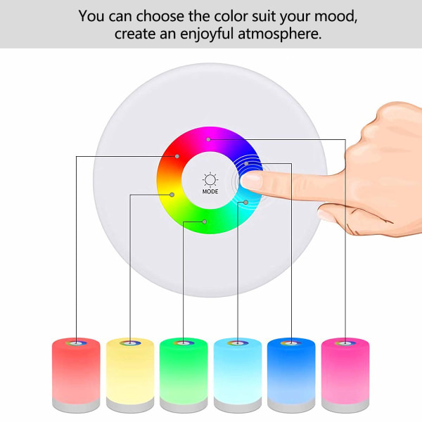 Nattbordslampe med berøringsdimmer, LED smart nattlys stemningslys skrivebordslampe, USB-oppladbar, bærbar, fargeskiftende 256 RGB for barn, soverom