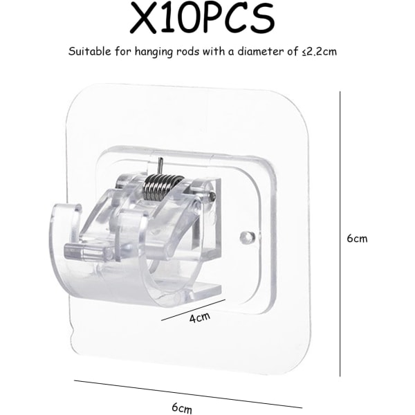 10 kpl läpinäkyvät verhotangon pidikkeet, reiättömät, itseliimautuvat verhotangon pidikkeet, verhotankojen kiinnittämiseen