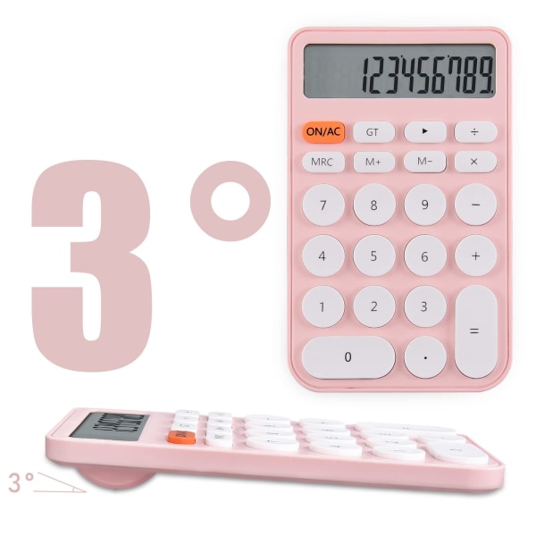 Pöytälaskin opiskelijoille, 12-numeroinen LCD-näyttö peruspöytätaskulaskimet koulutoimistoon kotiin, vaaleanpunainen Pink