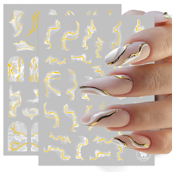 9 ark fransk spiss marmor neglekunst klistremerker selvklebende hvitt gull design manikyr tips Negledekorasjon for kvinner jenter