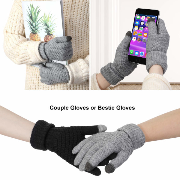 Vinterstrikkede handsker til kvinder, varme handsker, touch screen handsker med fint fleecefor