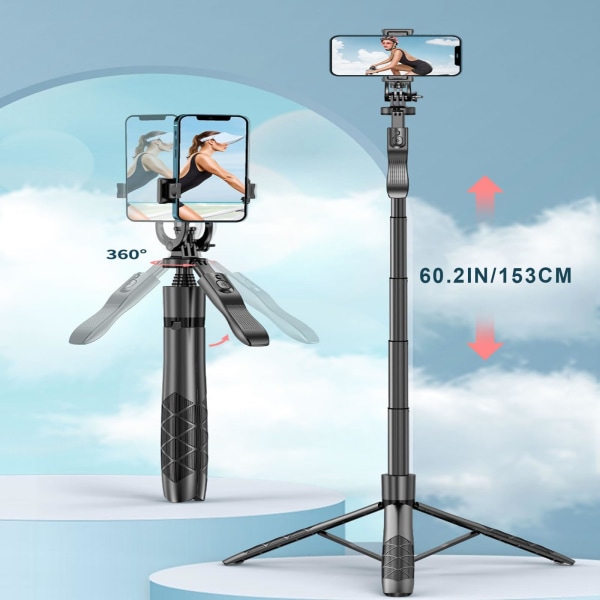 Mobiltelefon Selfie Stick-stativ, bærbar gulv-teleskopstang Live-udsendelsesbeslag Stativ med trådløs Bluetooth-fjernbetjening