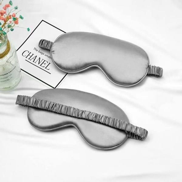 Mörkläggningsmask för sömnögon, silkesögonmask för ögonbindel, med justerbar bekväm rem och öronpropp, för skiftarbete för sömnlurar (grå)