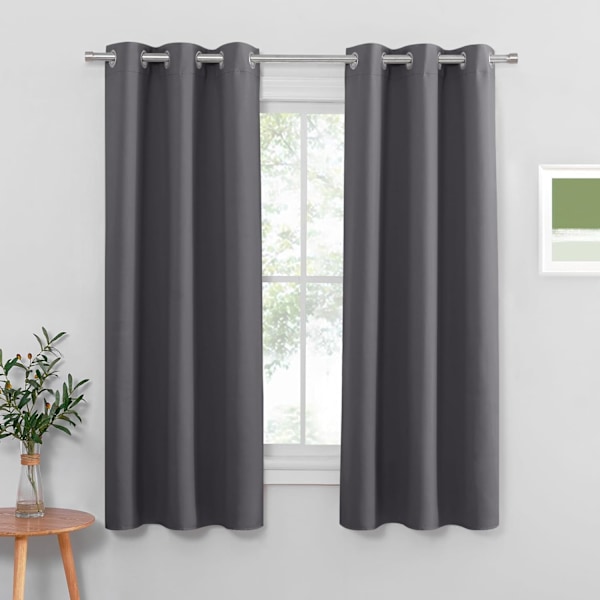 Blackout-gardiner til soverom - 42 x 63 tommer grå blackout-materiale stoffgardiner for stue, sett med 2, grå