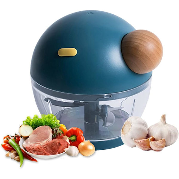 Manuel madhakker, nem at trække madhakker, håndholdt grøntsagshakker, mini hvidløgshakker, håndtræk mincer blender (blå)