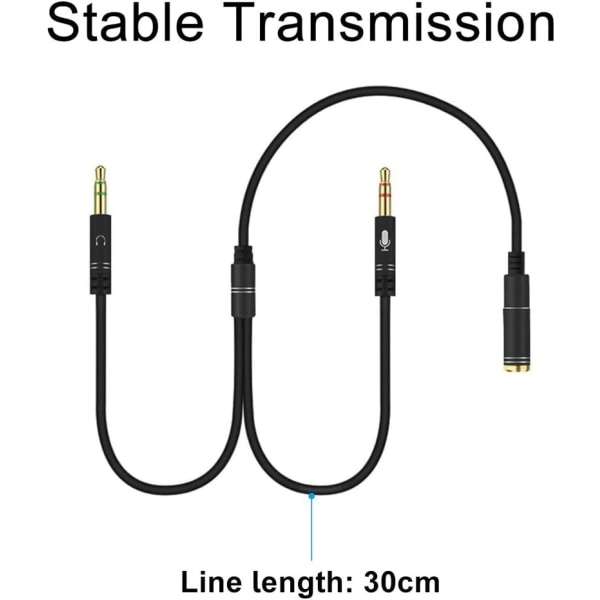 3,5 mm Jack Adapter, 3,5 mm Hon till 2 Dubbla Hane Jack Audio Kabel Splitter Adapter (2 st) Black