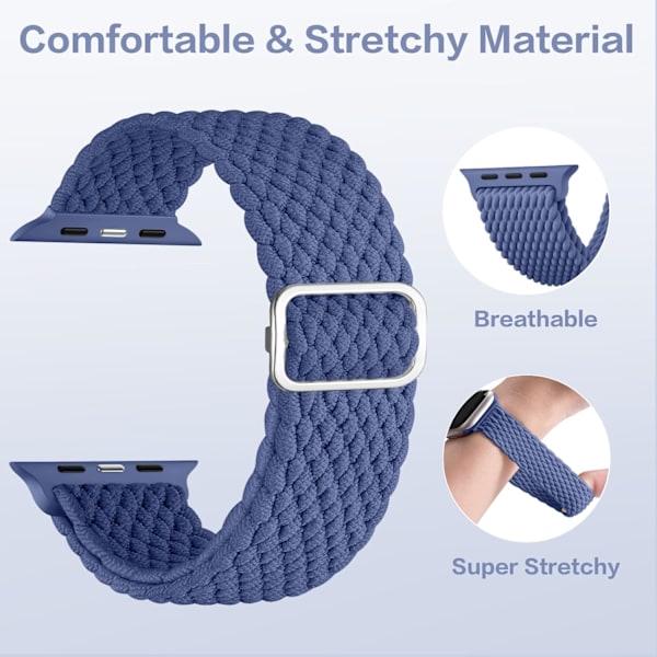 Flätat Solo Loop-armband 38 mm 40 mm 41 mm, stretchiga armband elastiskt sportband för Apple Watch SE/iWatch Series 9 8 7 6 5 4 3 2 1, blå Blue