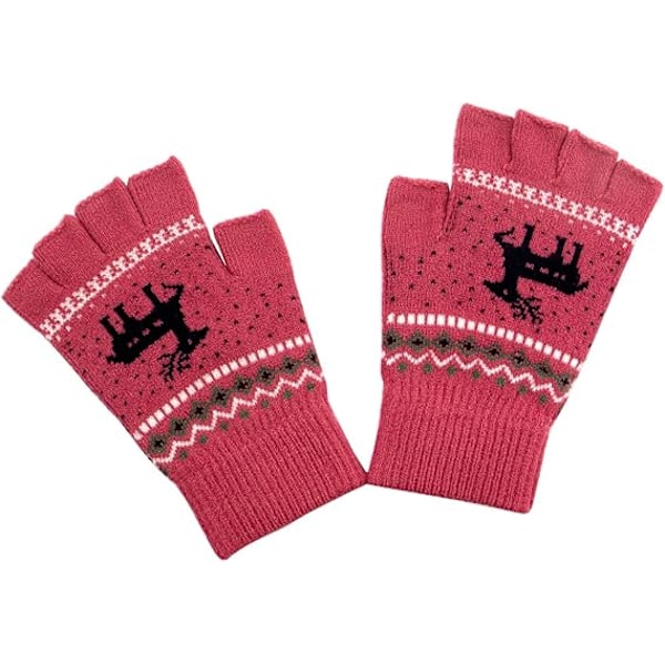 Unisex Winter Half Finger Gloves Warm Winter Fingerless Touchscreen Gloves Stretchy Knit Typing Gloves，Red