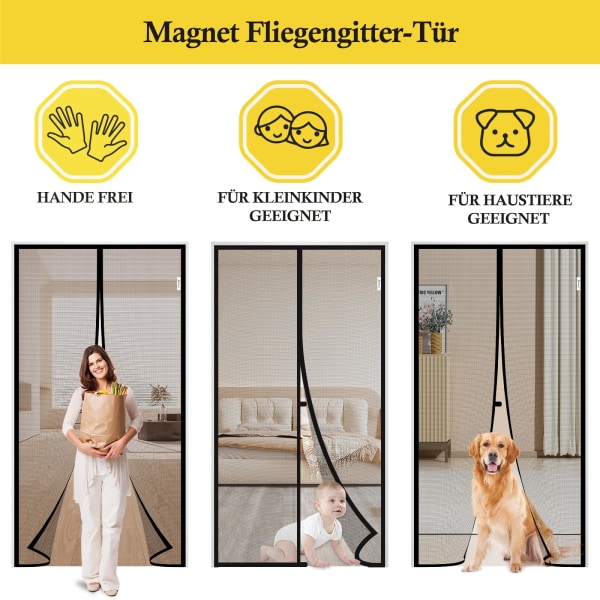 Magnetisk flugskärm balkongdörr 90x210 cm, förstärkt magnetisk fluggardin insektsskydd för vardagsrum altandörr myggnät med magnet 90*210cm