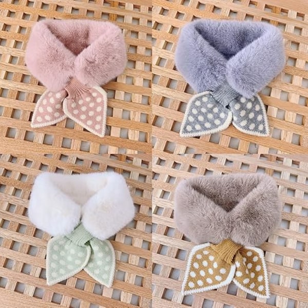 Sjal, for kryss-sjal kunstig pels krage sjal falsk krage barn polka dot sløyfe diamant, grå