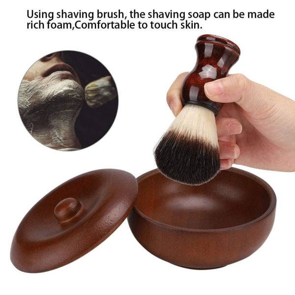 2 stk/sæt Barberbørstesæt, skægbarberbørste Træbarberskål til mænd Barberværktøj