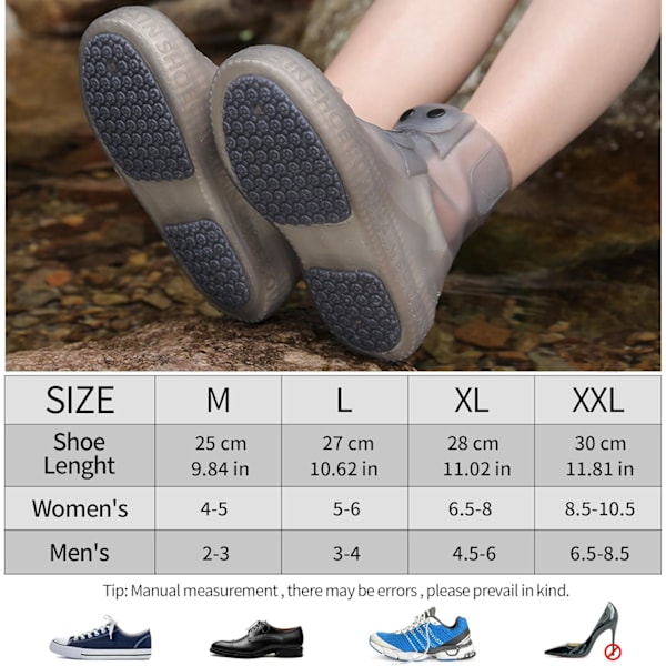 Regnstøvleovertræk Vandtætte Regnstøvleovertræk Silikon Sko Beskytter Oversko Sandkontrol Anti-Slip Foldbar Genanvendelig Galoscher (XL, Grå)