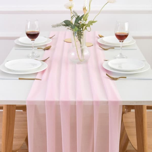 Chiffon bordløber - 300 x 70 cm - Pink