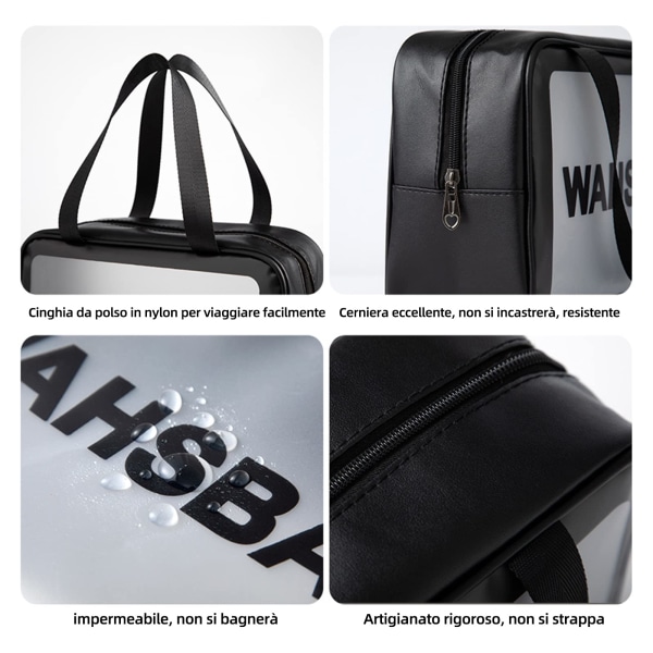 3-pack transparenta kosmetiska väskor, necessär för transport av vätskor, transparent necessär, handbagage resetillbehör black