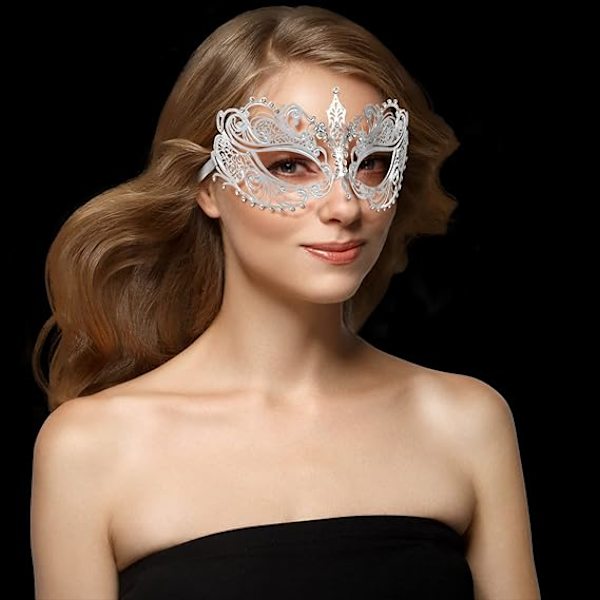 Naisten naamio naamiaisiin, musta venetsialainen naamio naamiaisiin, Mardi Gras Halloween Prom Ball Party -asuun, hopeinen