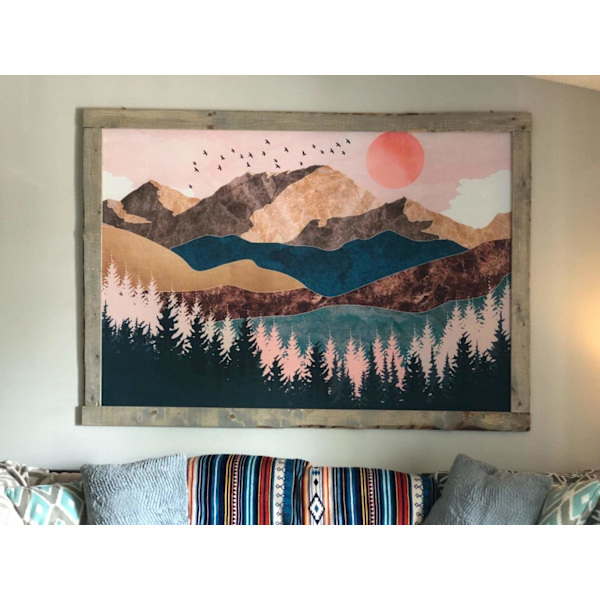 Gobelängskog Träd Berg Gobeläng Tyg Solnedgång Vägg Handduk Vägg Hängande Landskap Sol Dekoration för Barnrum 150X130cm