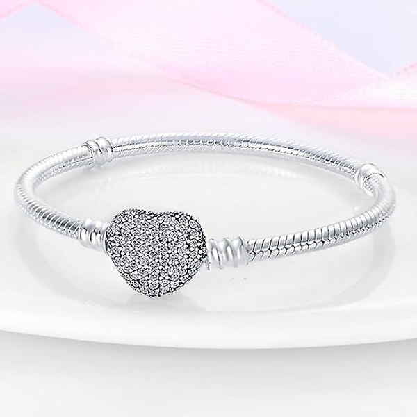 1 Armband för kvinnor Pandora-berlocker med silverhjärta-spänne, Kvinnors smycken julklappar till kvinnor födelsedag