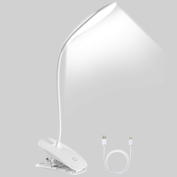 Børns skrivebordslampe, USB genopladelig clip-on læselampe, 3 justerbare farvetemperaturer og lysstyrke til børn