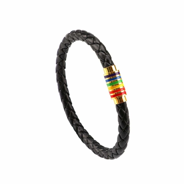 Gay Pride armbånd regnbuearmbånd (2 pakker), par svart skinnarmbånd herrearmbånd for kvinner med regnbuestripete