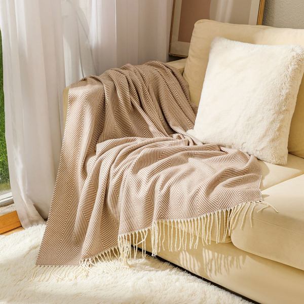 Koselig teppe, sengeteppe, sofa, ullpledd, teppe, pledd, sofateppe, fluffy sofateppe, merino teppe, fluffy varmt pledd Khaki 127*172cm