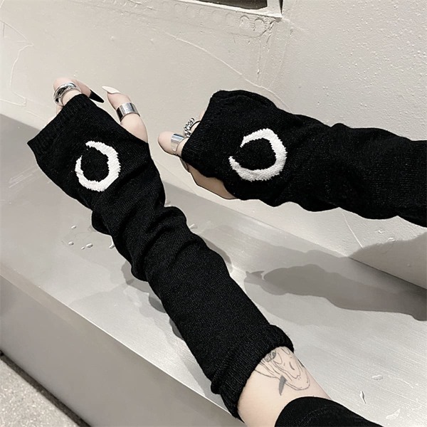 Kvinder Handsker Goth Arm Sleeve Cool Black Moon Cross Printed Hip Hop Arm Warmers Moon