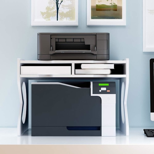 Printer Desktop Stativ, Skrivebordsarrangør Hvid med Opbevaring Kontorartikler Printer med Justerbare Fødder (18,5”x12,4”) 18.5x12.4x13