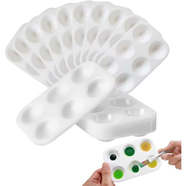 10 stk. Rektangulære Akvarelpaletter, Mini Plastmalingspalette, Rektangulær Plastmalingsbakke, til Kunstmaling (6 Brønde)