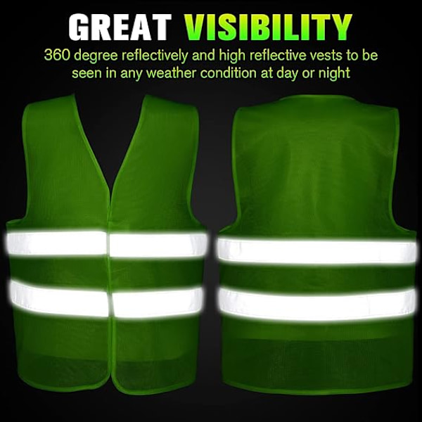 22×27 tum Hög Synlighet Säkerhetsväst Bulk Reflekterande Mesh Säkerhetsväst för Män Kvinnor Arbeta Cykling Löpare Neon,Grön
