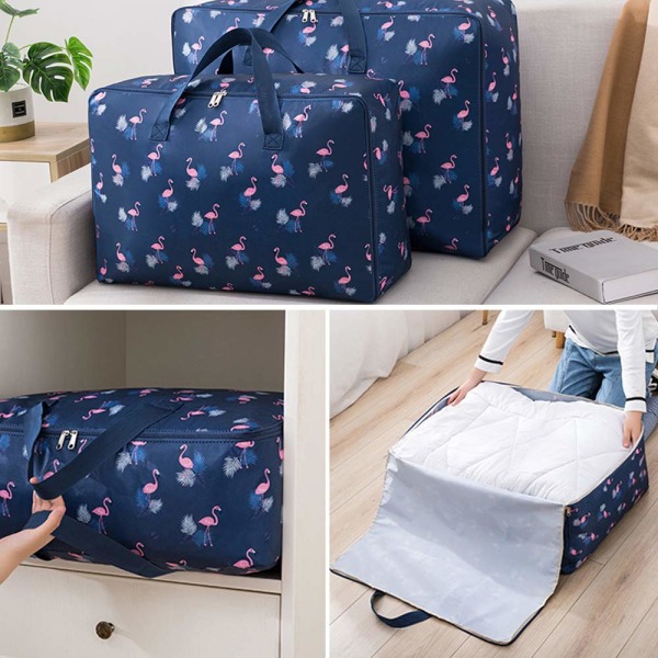 Förvaringsväska för sängkläder, hopfällbar klädförvaring, rörlig resväska, organizer för täcken, kuddar, filtar (mörkblå) Navy Blue L
