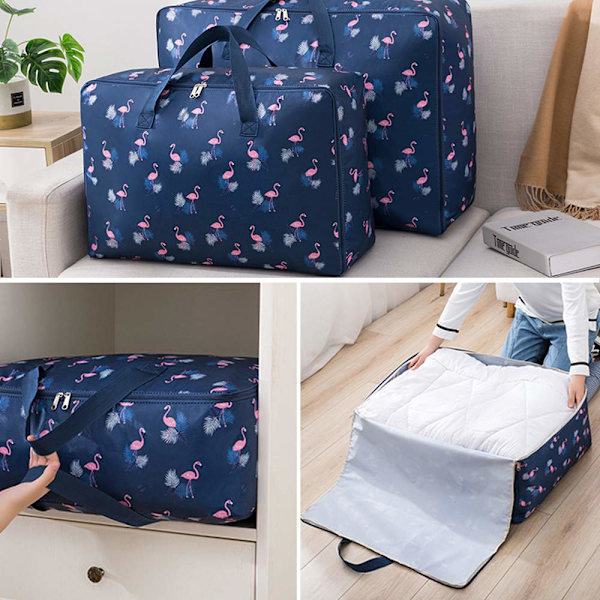 Sängkläder förvaringsväska, hopfällbar klädförvaring, flyttväska, hemorganisatör för täcken, kuddar, filtar (mörkblå) Navy Blue XXL