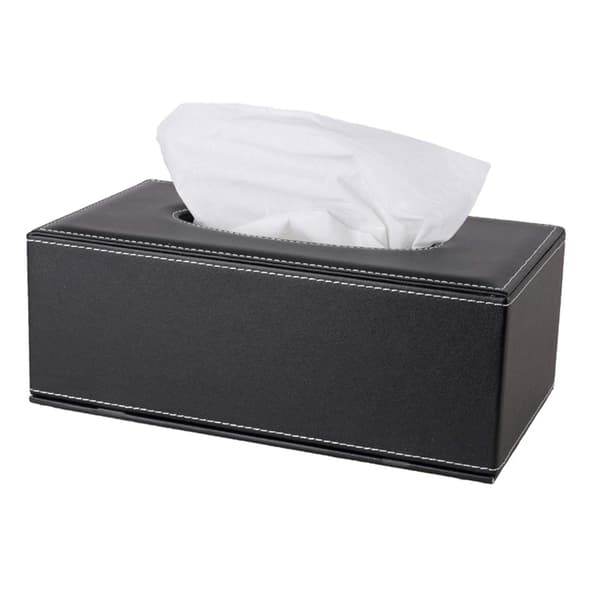 PU Læder Tissue Box Cover med Magnetisk Låg - Sort Rektangulær Holder til Hjem, Kontor & Bil