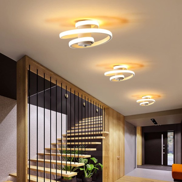 Moderne LED-loftslys, 18W kreativ spiralloftslys, varm hvid metal akryllysekrone til soveværelse, gang, korridor, balkon