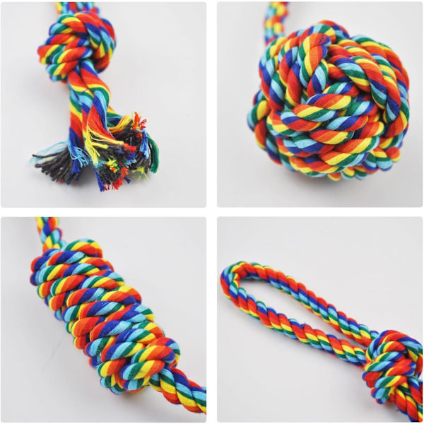Hundetau leker for store hunder, 4-pakks holdbar hundetauleke for små hunder, hundekjæve tau leker mange knuter fargerike interaktive tau krig leke