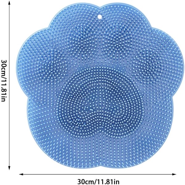 Dusj fot skrubber med sklisikre sugekopper, eksfolierende fot skrubber matte i dusjen, større størrelse lindrer sliten fot rengjøringsbørste (blå)