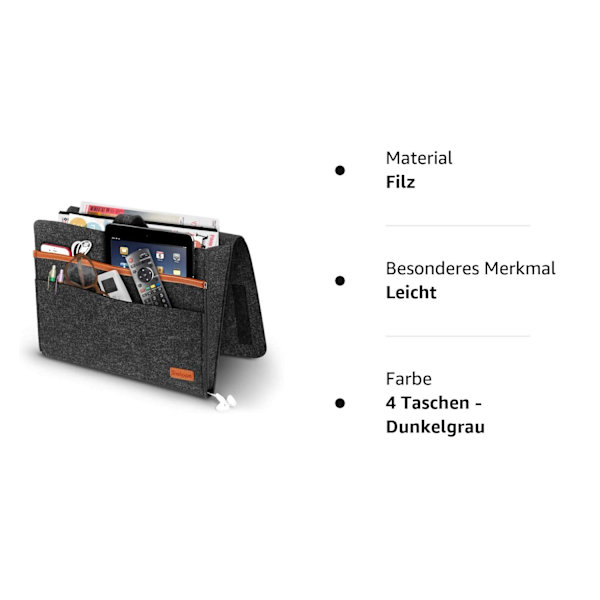 Sengarrangør, filt sengetaske, skridsikker sengebordspose, sofa seng hængende opbevaring til bøger, blade, iPad, mobiltelefon, fjernbetjening navy grey