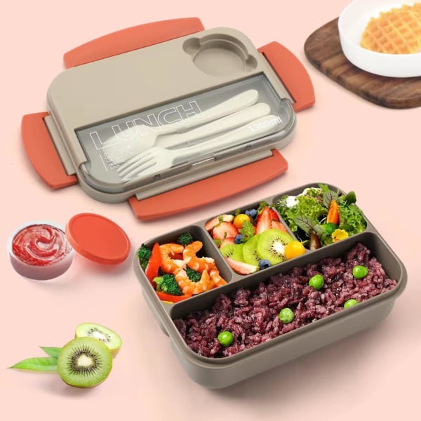 Lunchlådor1300ML ,Läcksäker lunchbehållare med fack, 4-i-1 Lunchlåda med set, Mikrovågsugnsdiskmaskin Säker tillgänglig. (Grå) Grey