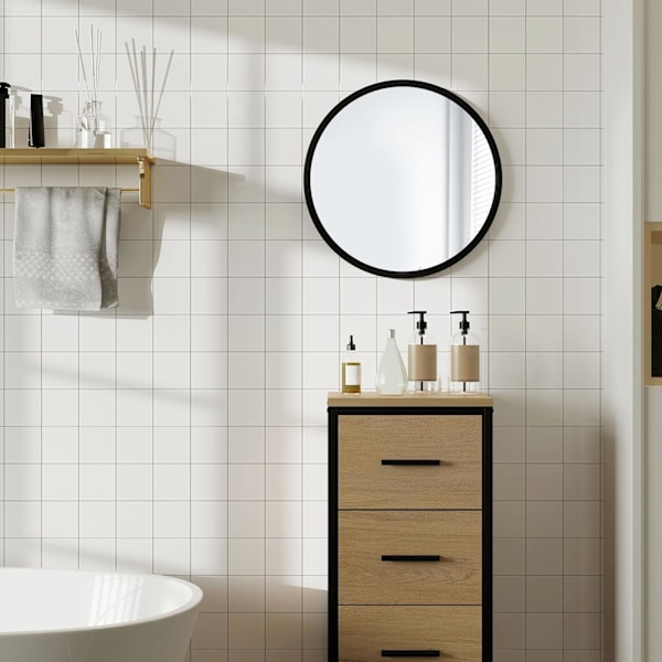 40cm Vägg Spegel, Rund Metall Spegel, Spegel, Modern Makeup Spegel, Hängande Spegel Black