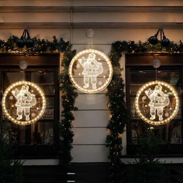 Julgransfönsterlampor, 2-pack stjärnformade julgranslampor, batteridrivna varmvita lampor för inomhusbröllop och festivaldekoration Santa Claus