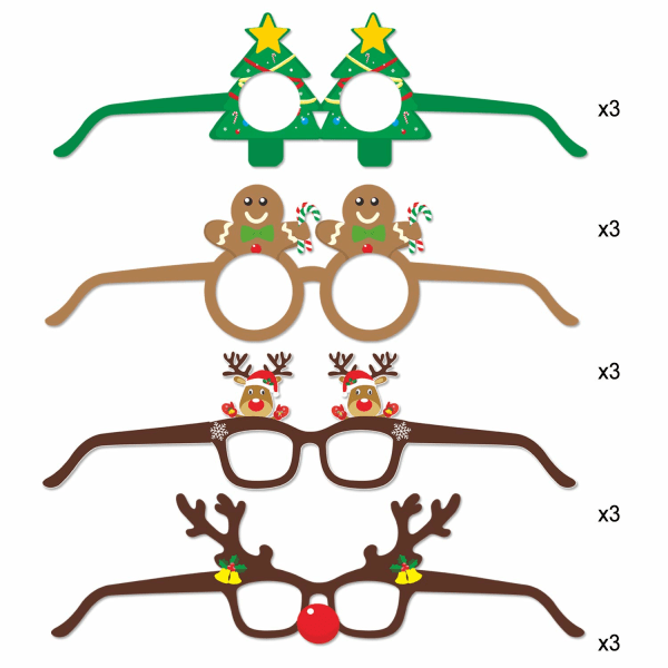 27 Pack Nyhet Julebriller Papirbriller Fotorekvisitter Julepynt Kostyme Fest Brilleinnfatning for barn Voksne Julefestgave