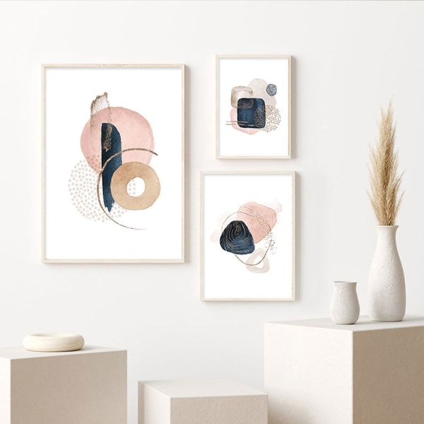 Trendy moderne abstrakt lyserød beige geometri lærred maleri plakat og tryk væg kunst billede uindrammet til soveværelse stue boligindretning 50*70cm