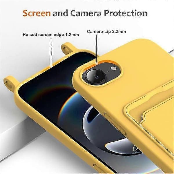 Flydende silikone etui med kortholder og lanyard til iPhone 16e Yellow