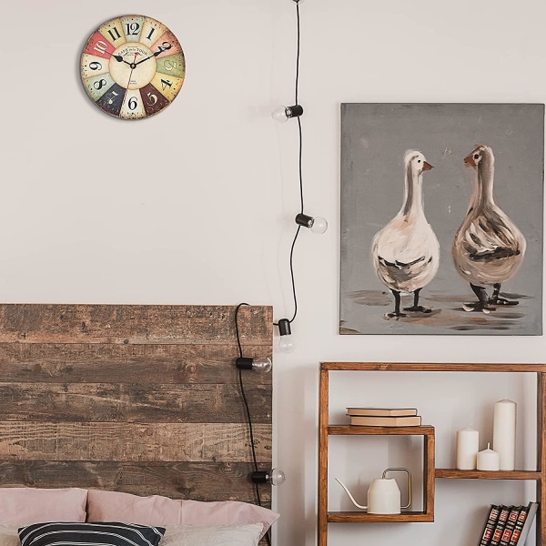 Vintage seinäkello, 30 cm ranskalainen maalaistyylinen toscanalaistyylinen puinen kello hiljainen tikittävä kello olohuoneeseen makuuhuoneeseen keittiöön maalaistalo hotelli